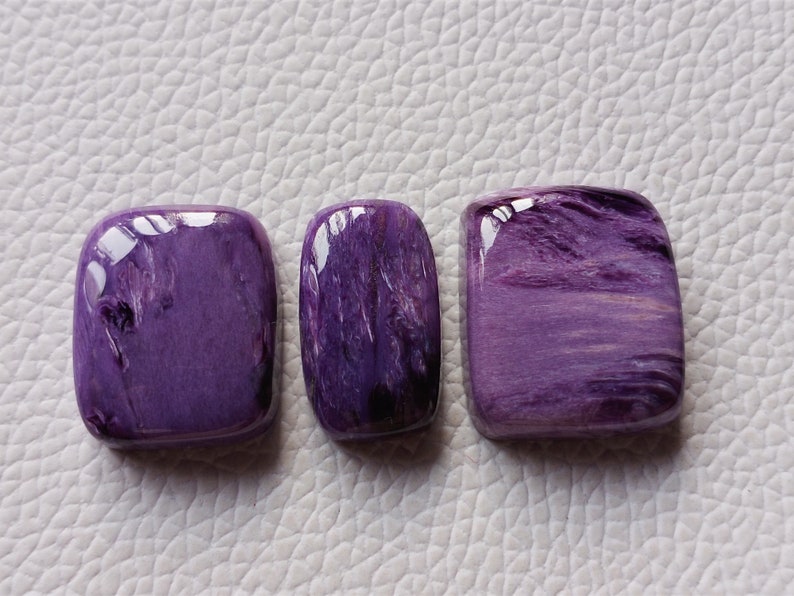Charoite Cabochon Purple Charoite Stone Rectangular Shape For Loose Pendant Jewelry 3 Piece Lot AAA++