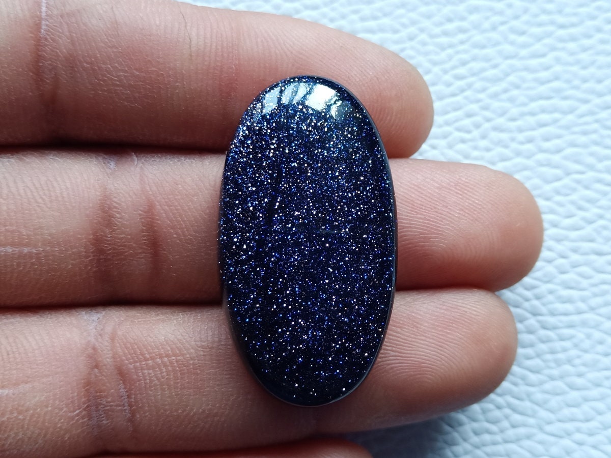 Amazing Blue Gold Stone Gemstone 35X19X6 mm Oval Shape Etsy