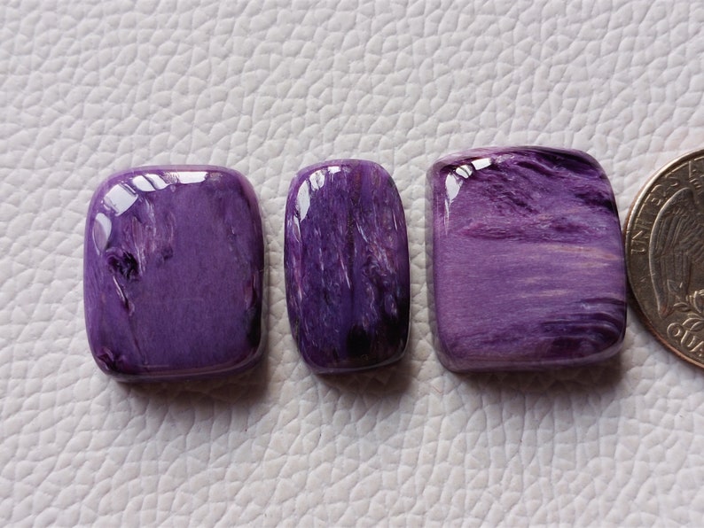 Charoite Cabochon Purple Charoite Stone Rectangular Shape For Loose Pendant Jewelry 3 Piece Lot AAA++