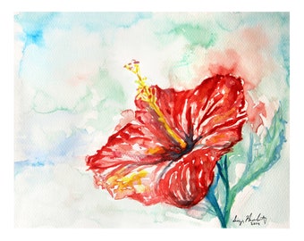 Red Hibiscus Watercolor