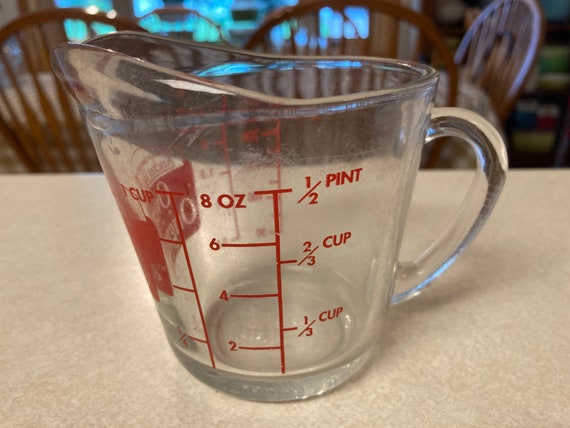 Anchor Hocking 496 One Cup Oven Originals Glass Measuring Cup, Vintage Glass  Anchor Hocking One Cup Measuring Cup 