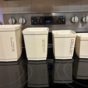 Vintage MAX KLEIN Retro Cream Color Canister Set, Vintage 4 Piece Hard Plastic Nesting Canister Set