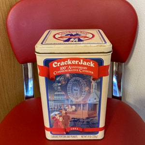 Vintage Cracker Jack 100th Anniversary Commemorative Collectors Tin 1893-1993, vintage Cracker Jack Tin, Borden Inc Made in USA