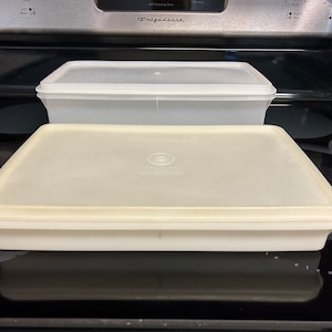 Vintage set of 2 Sheer Tupperware 794 Bacon Deli Meat Keeper and 677 Cracker Keeper