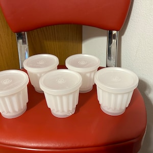 Tupperware Jel-ette Individual Mold Cups (Set of 5 with lids) White Mini Jello Dessert