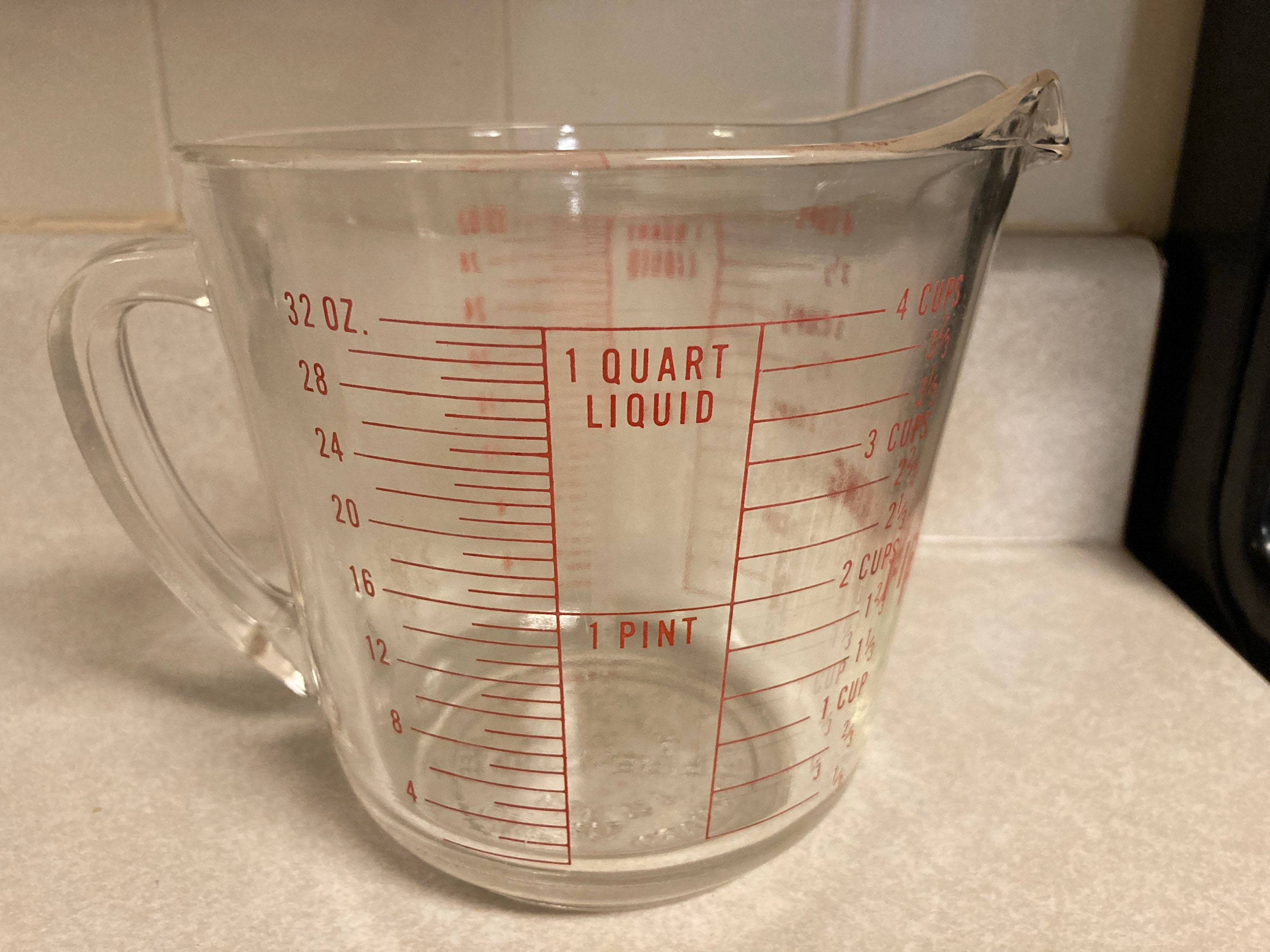 Vintage Heat Proof Glass 1 Pint Liquid Glass Measuring 2 Cup With D Handle  and Red Letters, Heat Proof Vintage Measuring Cup 