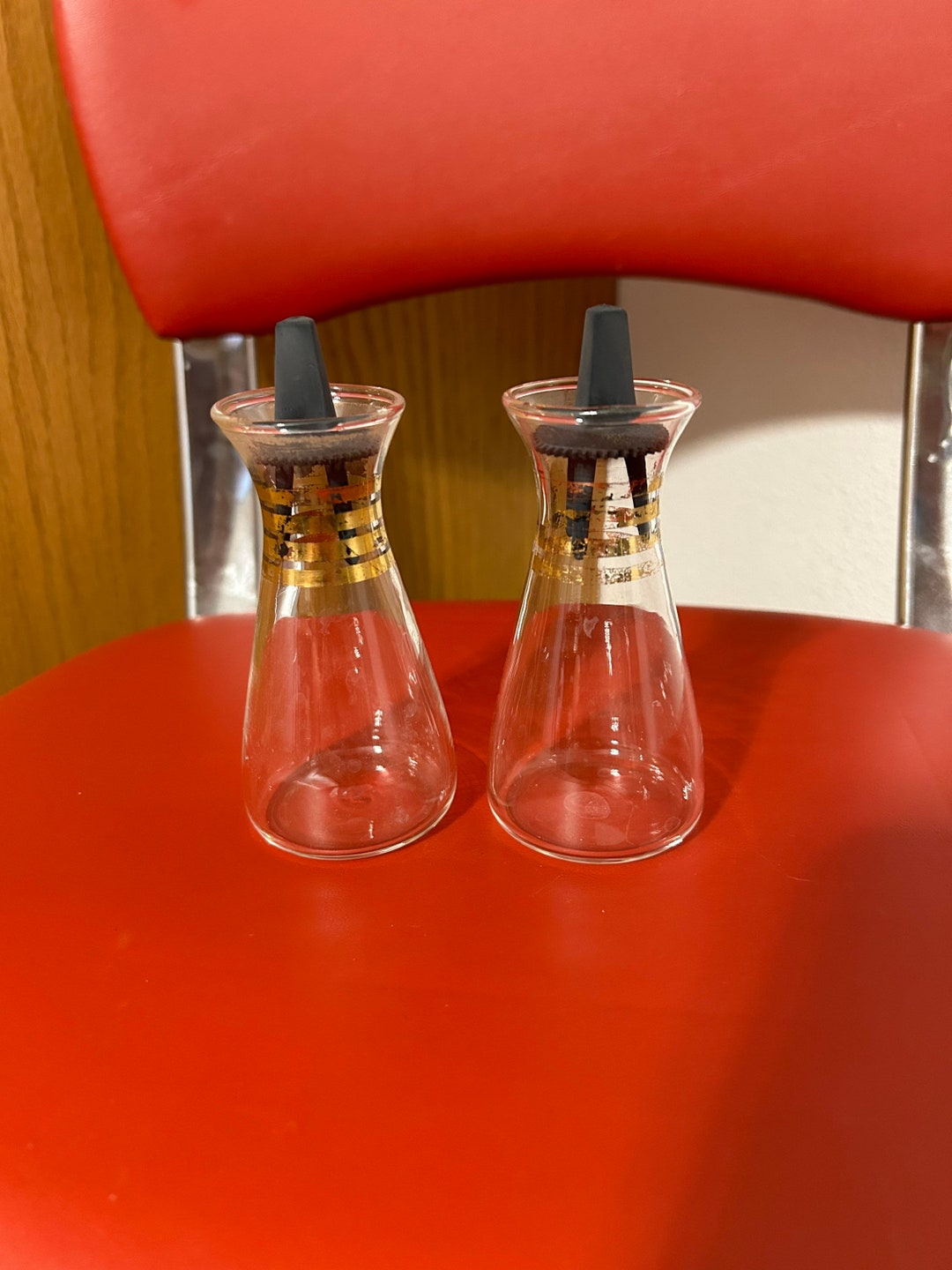 Vintage Pyrex Salt and Pepper Shaker Set Black With Gold Etsy