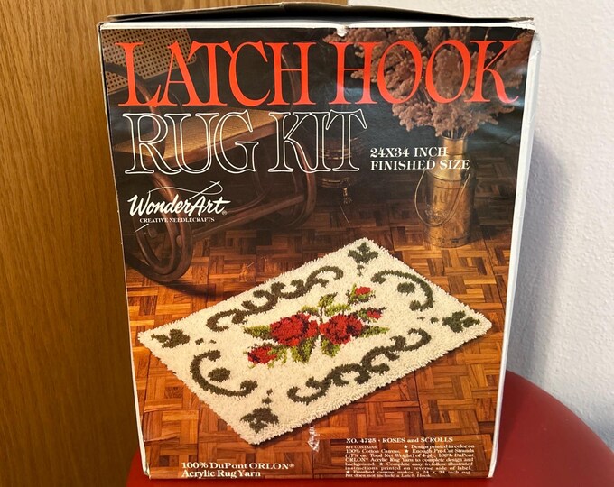 Vintage Wonderart No. 4725 Roses & Scrolls Latch-hook Rug Kit 34” X 24 ...