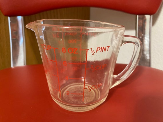 Fire King Clear Glass 1 Cup 8 OZ Measuring Cup 496 Red Letter 