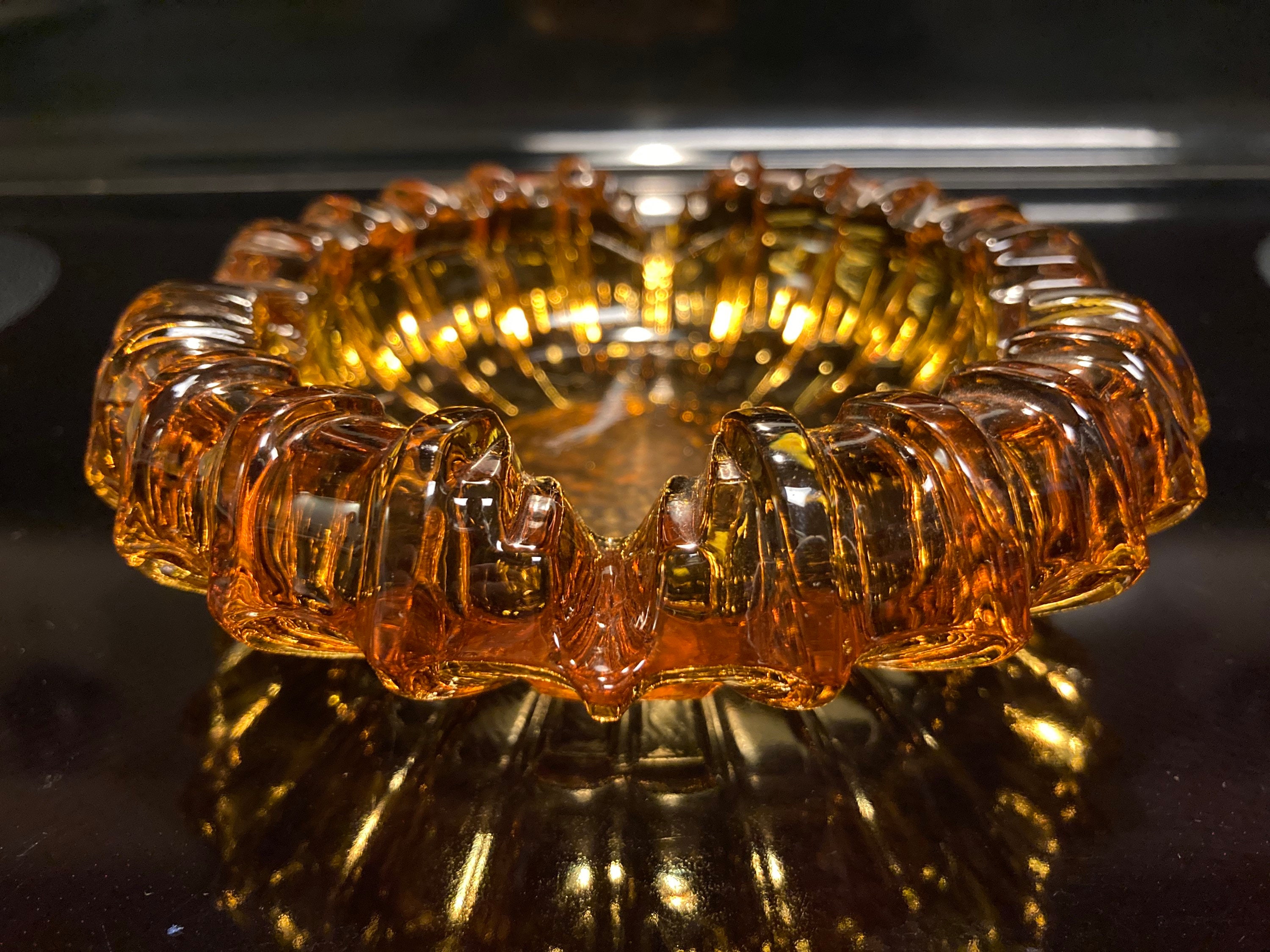 Vintage Mid Century Amber Glass Ashtray Heavy Glass Etsy