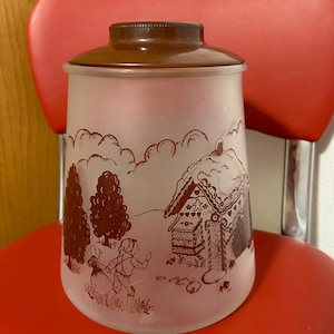 Vintage Bartlett Collins Frosted Glass Cookie Jar Pokee Hansel & Gretel, Vintage Cookie Jar, Bartlett Collins Cookie Jar