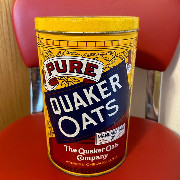 Collectible PURE QUAKER OATS 1991 Tin Can Replica 1896 Label Rolled White Oats, Quaker Oat Tin