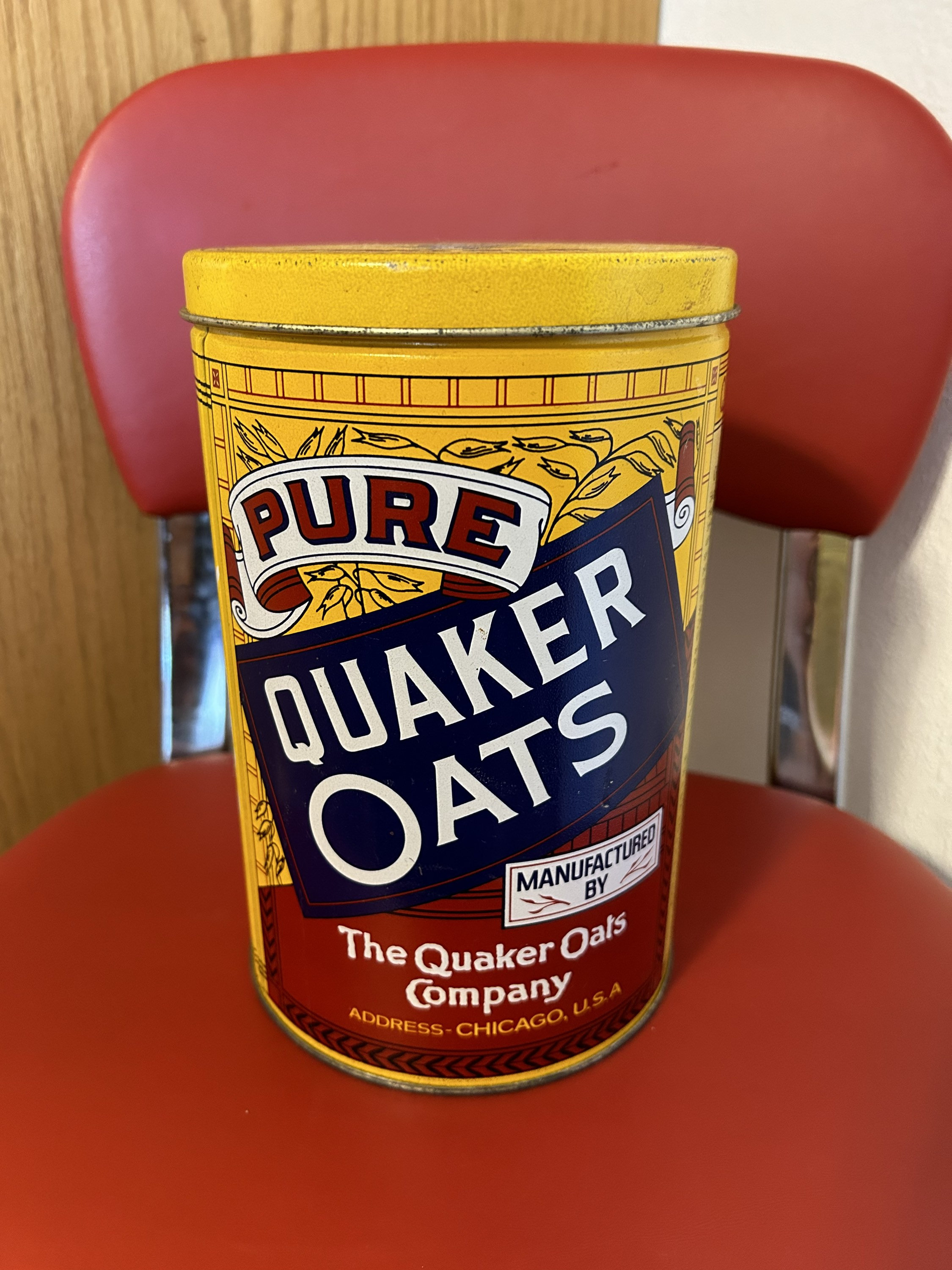 Collectible PURE QUAKER OATS 1991 Tin Can Replica 1896 Label
