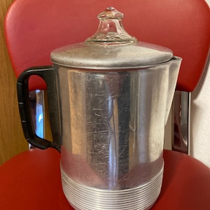Vintage Aluminum Stovetop Campfire Percolator with Glass PYREX Removable Topper, vintage Pyrex Aluminum coffee percolator