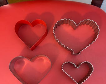 Vintage Set of 4 Metal Heart Valentine Shaped Cookie Cutters