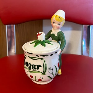 Vintage Yona Shafford Tulip Tyme Dutch Boy Sugar Jar Japan, Vintage Dutch Sugar Bowl, Tulip Tyme Sugar Bowl