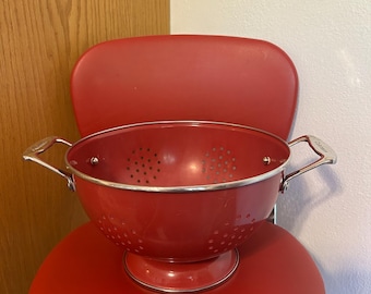 Cuisinart Red Enameled Collander Strainer with Handles and Raised Round Footed Base 10”
