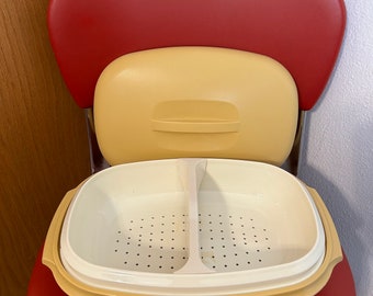 Vintage Tupperware 1273 4 Pcs. Microwave Vegetable Steamer 6 Cup Harvest Gold, Tupperware Micro Steamer, Microwave Steamer