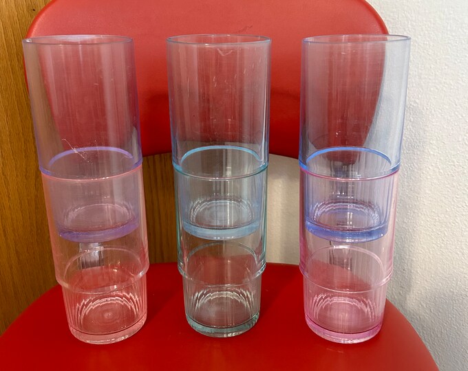 Vintage Clear Pastel Acrylic Tupperware Stackable Tumblers Set of Six ...
