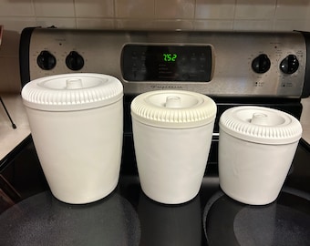 Vintage Canister set of 3 White Rubber/Plastic Nesting Canister Set