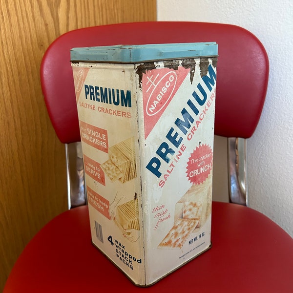 Vintage Nabisco 1969 Premium Saltine Cracker Metal Container Box Tin 14 Oz, Vintage Cracker Tin