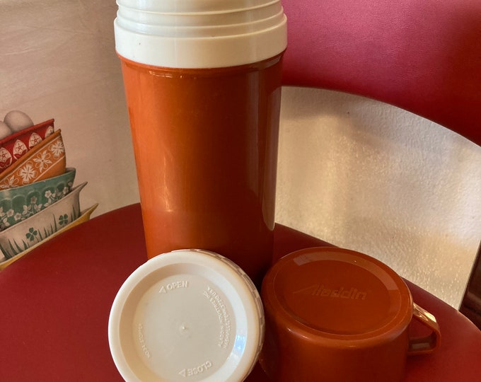 Vintage Aladdin Thermos No 840 Soup Coffee Hot Cold 16oz Orange/brown