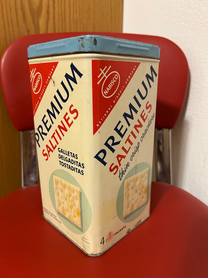 Rectangular Saltines Vintage Nabisco Premium Saltines Cracker Tin Canister English and ...