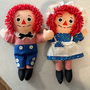 1992 Playskool Raggedy Ann & Andy 9” Cloth Dolls, Vintage Raggedy Ann and Andy