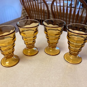 Set of 4 Vintage Amber Glass Ice Cream Sorbet Parfait Dessert Dish, vintage dessert cups with pedestal