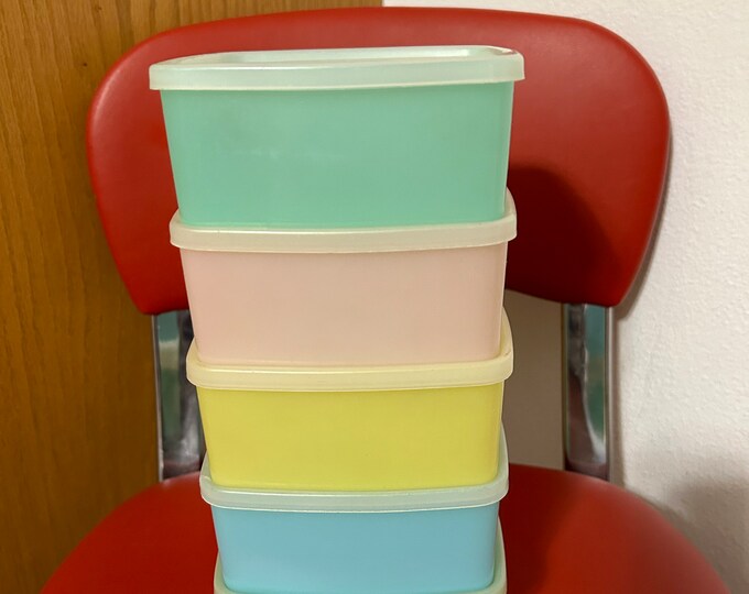 Vintage Tupperware Square Round Containers 311 Pastel Colors, Set of 5