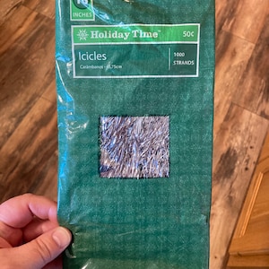 Holiday Time Icicles, 1000 Strands Per Package 18” Long Tinsel New in Package, vintage icicle tinsel silver, vintage Christmas tree decor