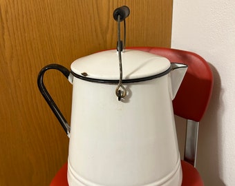 Large old porcelain kettle with handle lid with handle  12 1/2" tall x 10 3/4 wide
