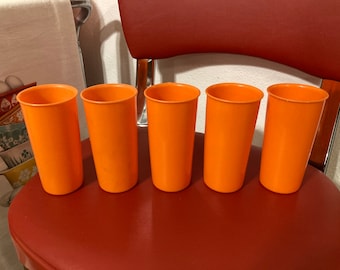 5 vintage Tupperware orange 117, 6 ounce Tumbler Cup, Childrens Tupperware Tumbler set of 5