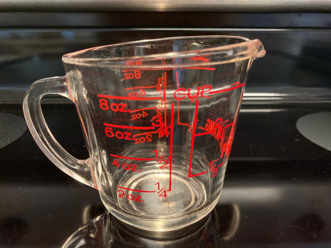 Anchor Hocking Fireking 1 Cup Measuring Glass 496 Red Letters D Handle