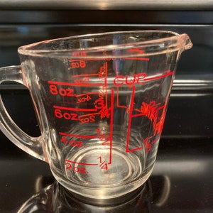 Anchor Hocking Glass Measuring Bowl 1 Cup 8 oz 250ml Red Anchor Logo Open  Handle