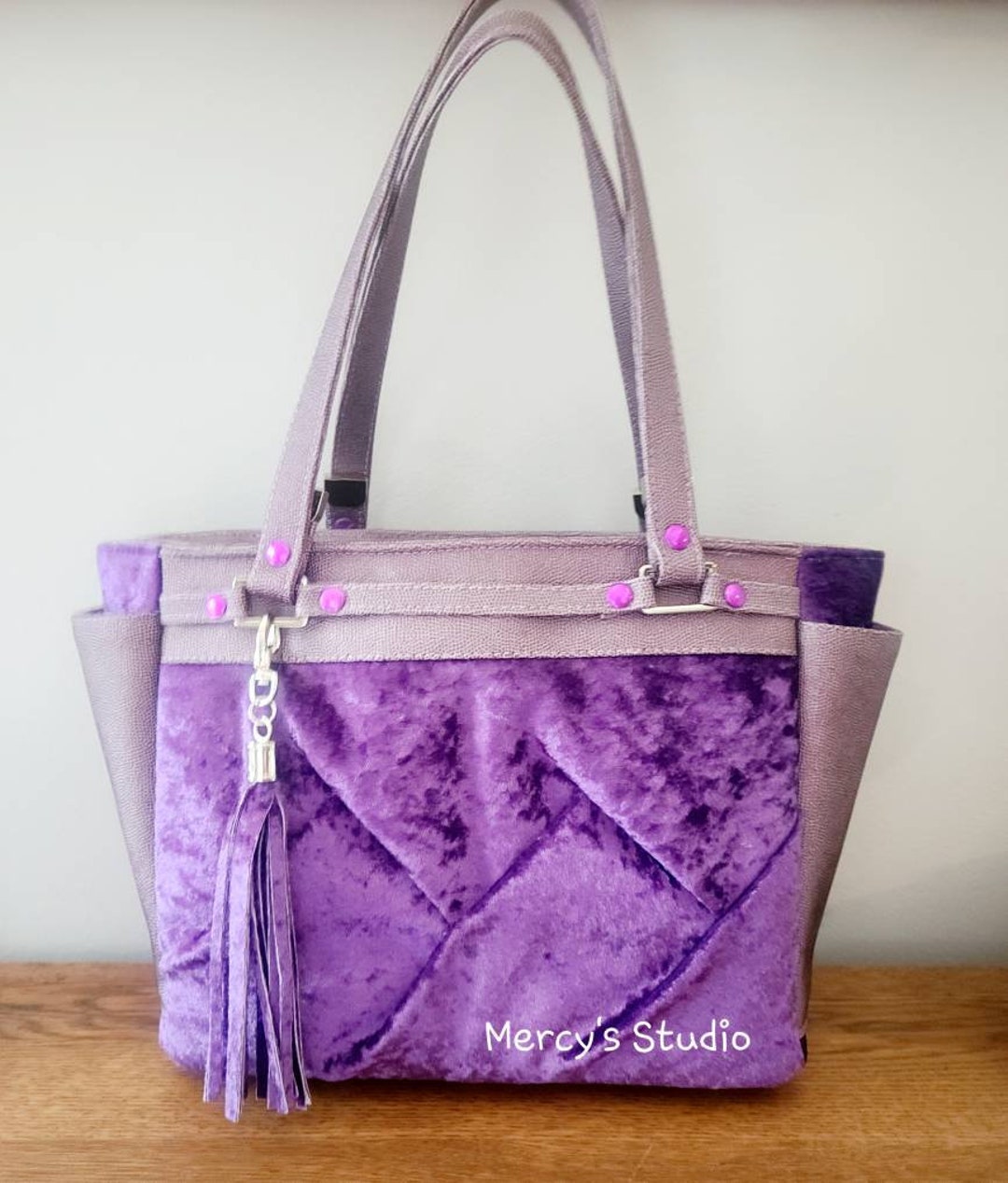 Purple Handbag, Purple Velvet, Purple Tote, Melona Business Bag Etsy