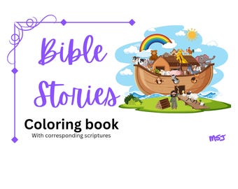 Bible Stories Coloring Book with Corresponding Scriptures | 21 Printable Christian Coloring Pages | Digital Download PDF