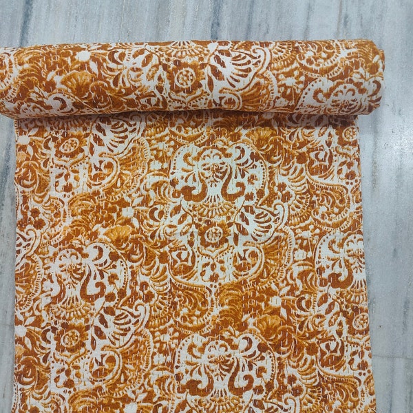 New Paisley print kantha quilt, Indian handmade Kantha Bedcover, Bohemian Cotton kantha throw, Kantha Blanket, Orange Bedspread