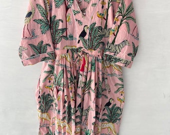 Pink Jungle print dress, Animal print women&#39;s dress, Midi cotton dress, Jungle print plus size size dress, Flapper summer dress, prom dress