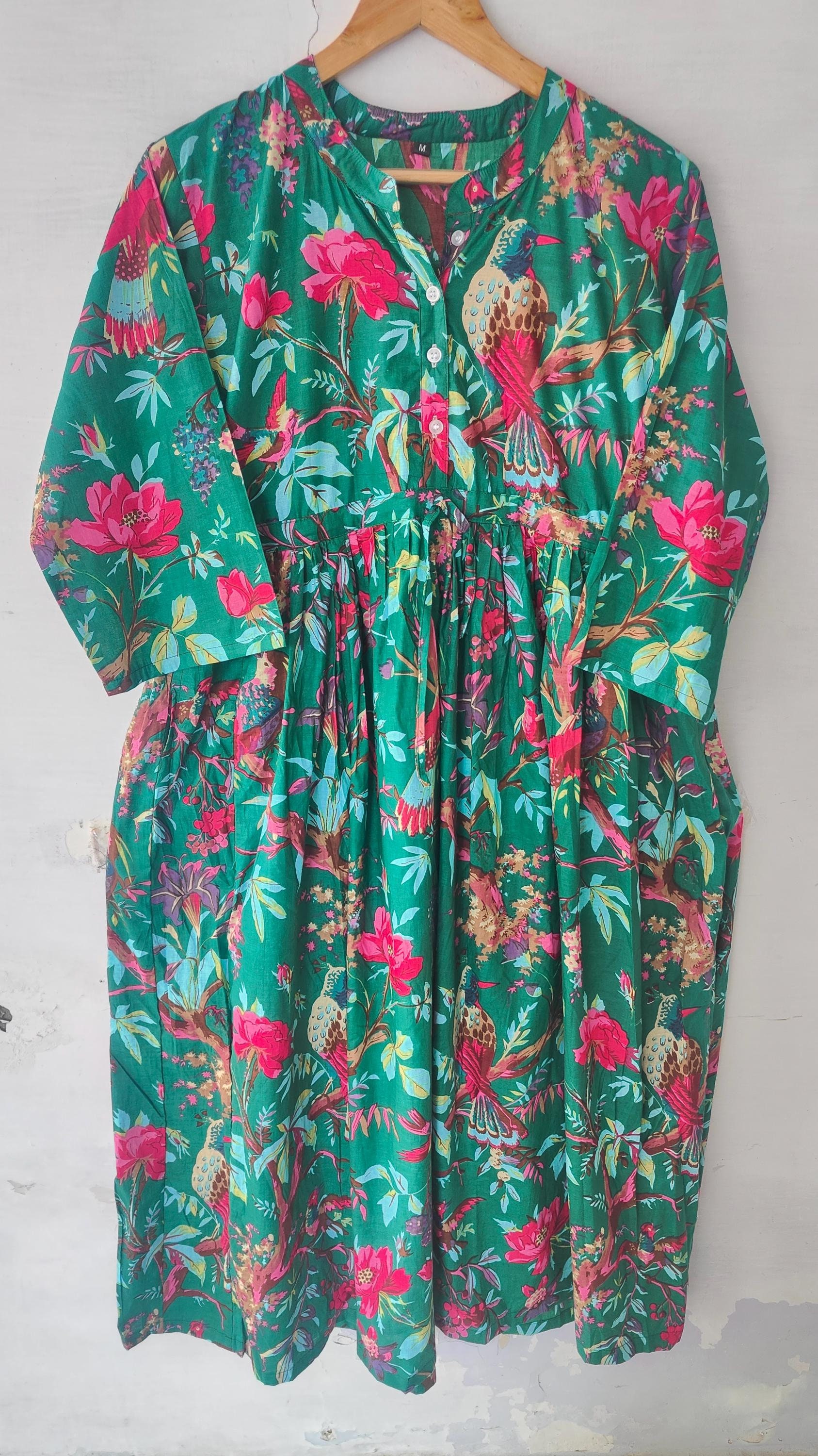 New Bird Print Cotton Dress, Bohemian Green Dress, Boho Long Maxi Dress  Midi Dress, Summer Dress Flapper, Skater Circle Dress Multiple Sizes - Etsy