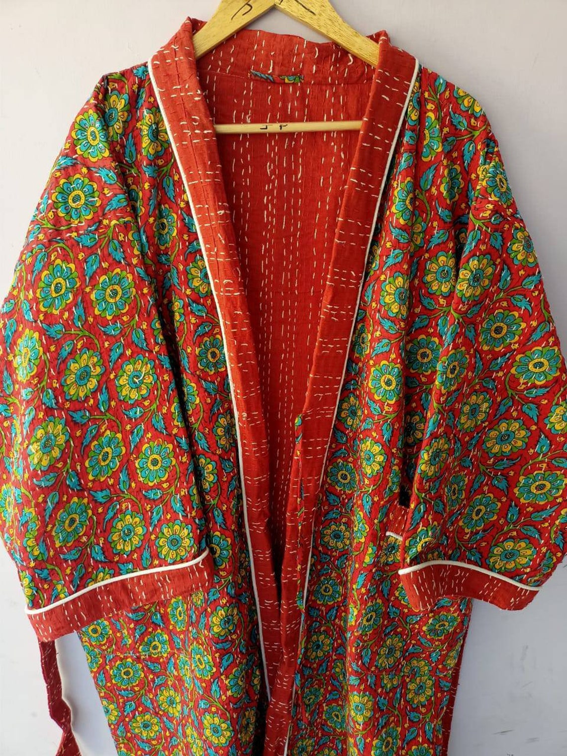 Indian cotton kantha kimono robe Organic color kantha quilt Etsy