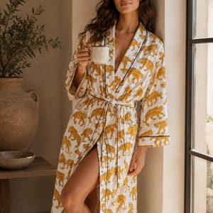 Handblock Print Tiger Kimono Robes, Indian Kimono cardigan Beach wear Robes Animal print cotton Japanese Kimono Shower Robes night gown
