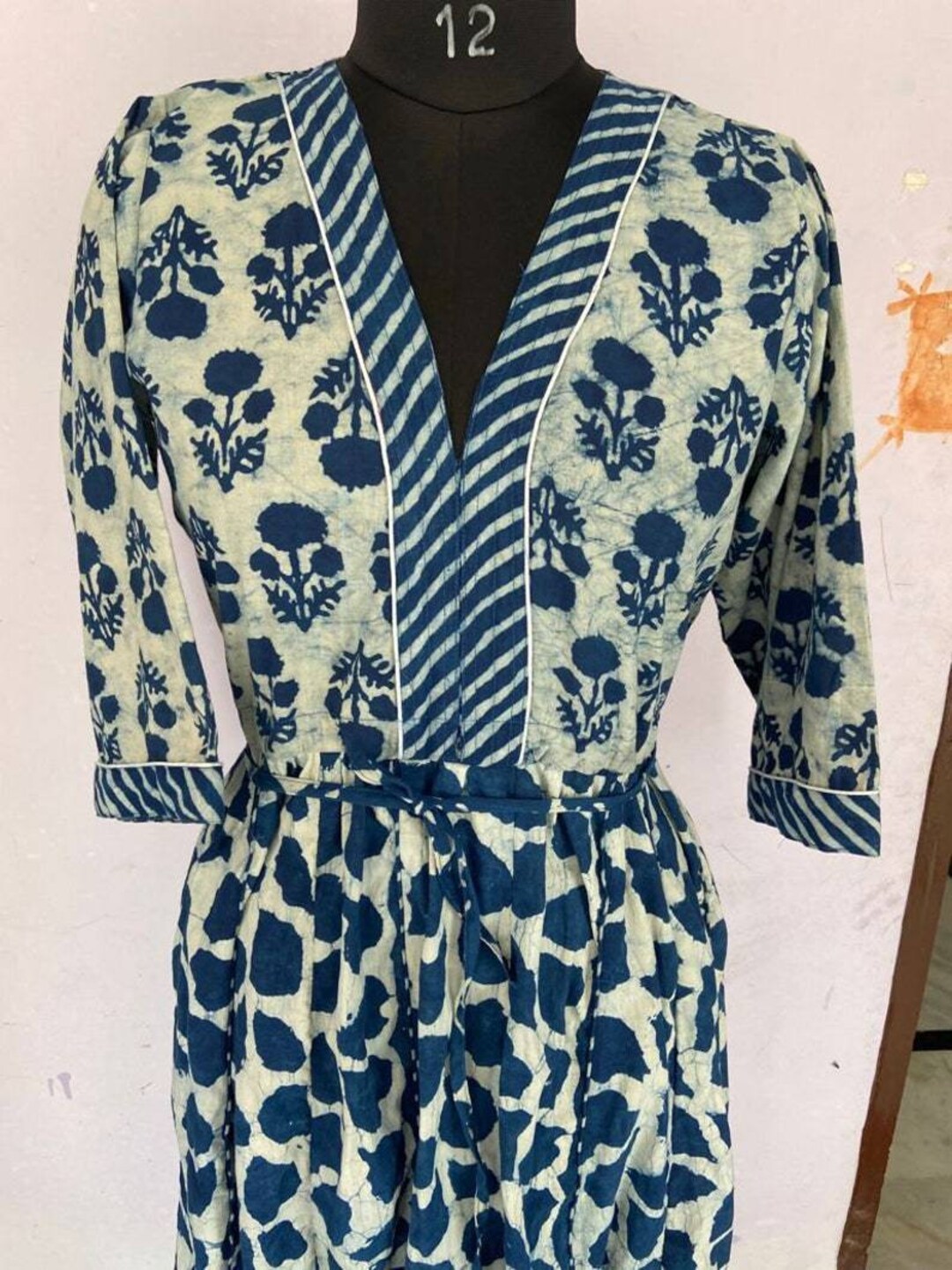 Chaaya Indigo Block Printed Dress With Cap Sleeves