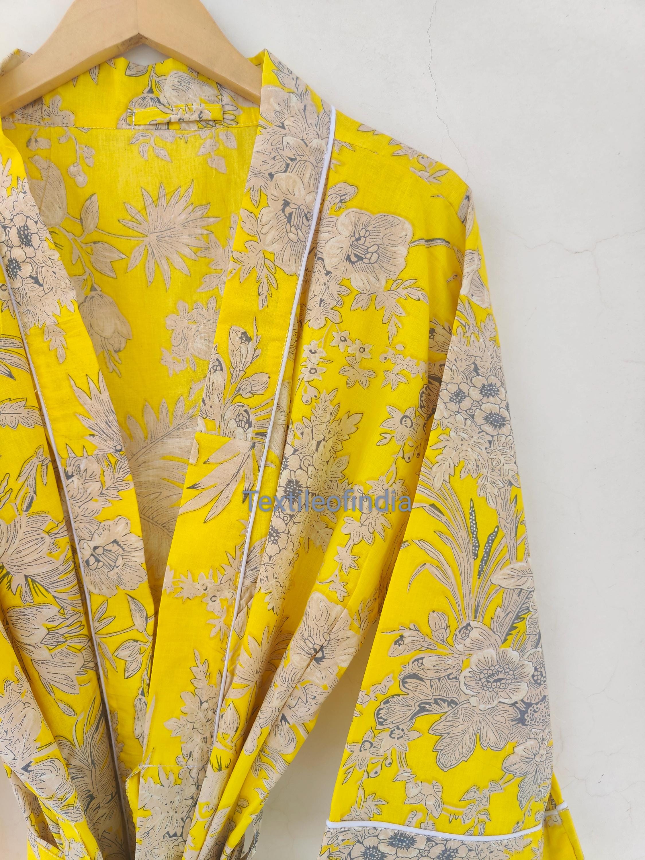 Beautiful Yellow Floral Printed Robe Summer Kimono | Floral Beach ...