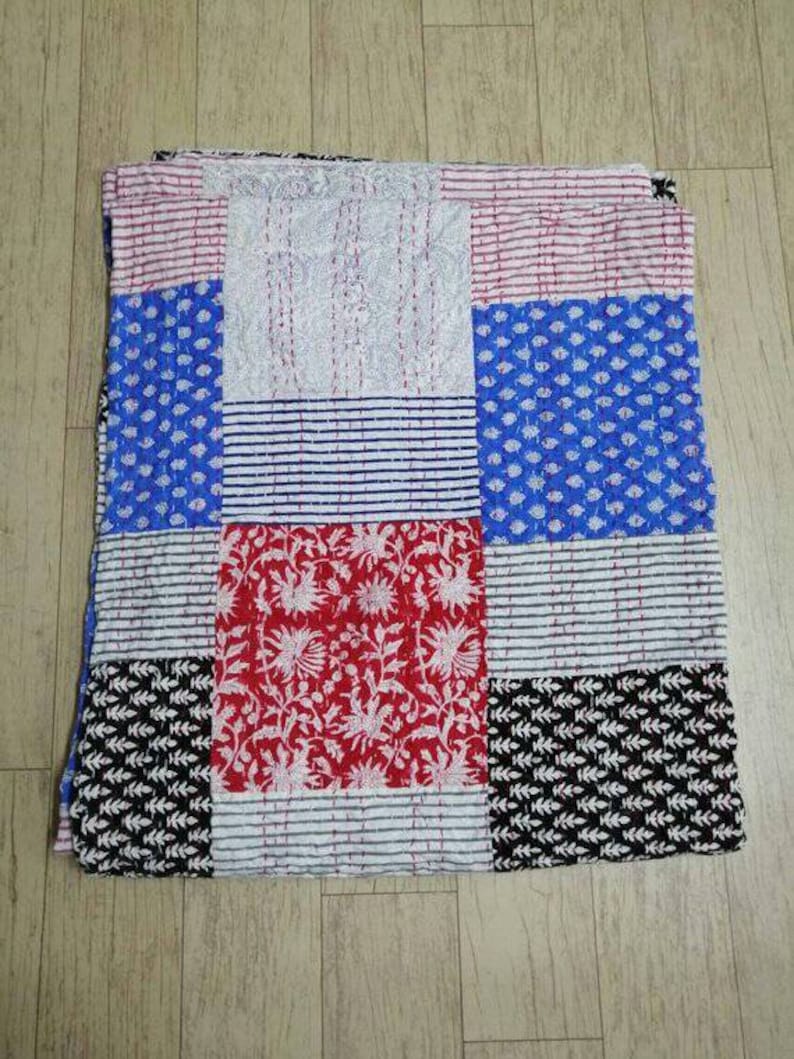 Decorative Quilting Blanket Bedspread Throw Smooth Touch with Fine Fabric Queen Size 108x90inches A New Beautiful Patchwork Kantha Quilt