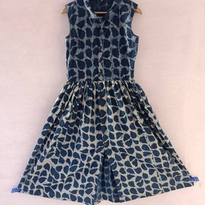 Abito con stampa a blocchi blu indaco, abito estivo, abito in cotone boho, abito lungo indiano, abito lungo boho, regalo per fidanzata, abito skater