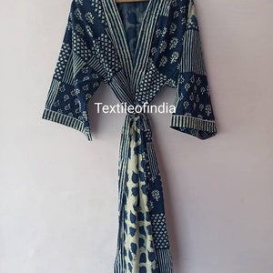 Blue Indigo Kimono robe, bath robe, Kimono robe, Night wear kimono Bohemian Robe, Summer Beach boho Cover up, Sleepwear Night Robe