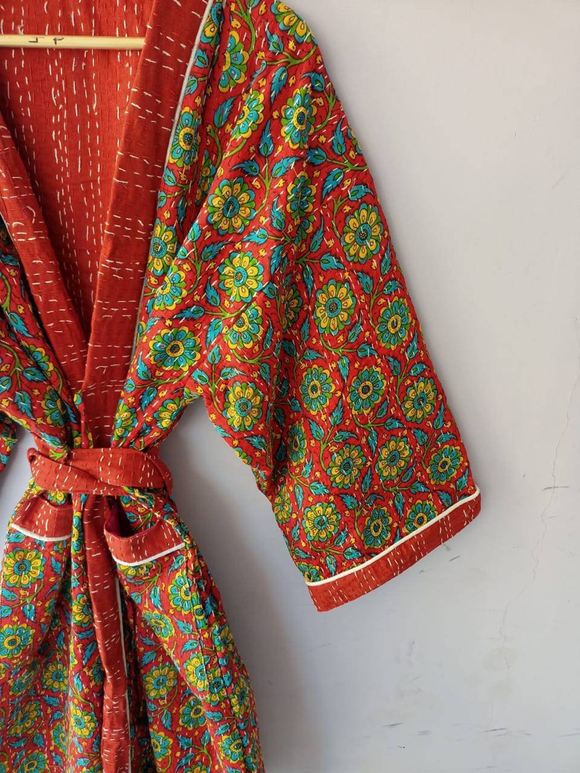Indian cotton kantha kimono robe Organic color kantha quilt Etsy