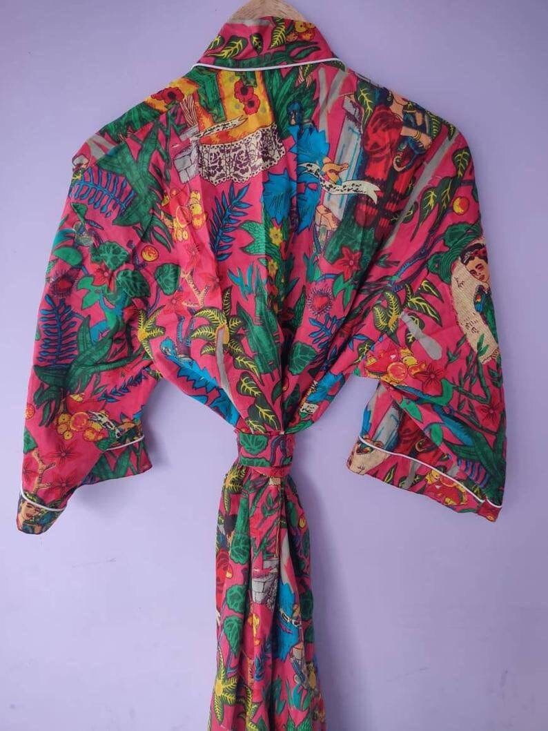 100 Cotton Kimono Indian Kimono Robes Printed Dressing Gown Etsy
