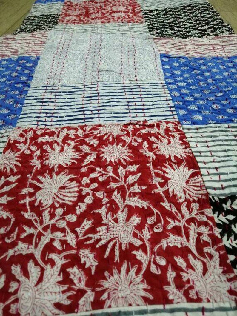 Decorative Quilting Blanket Bedspread Throw Smooth Touch with Fine Fabric Queen Size 108x90inches A New Beautiful Patchwork Kantha Quilt